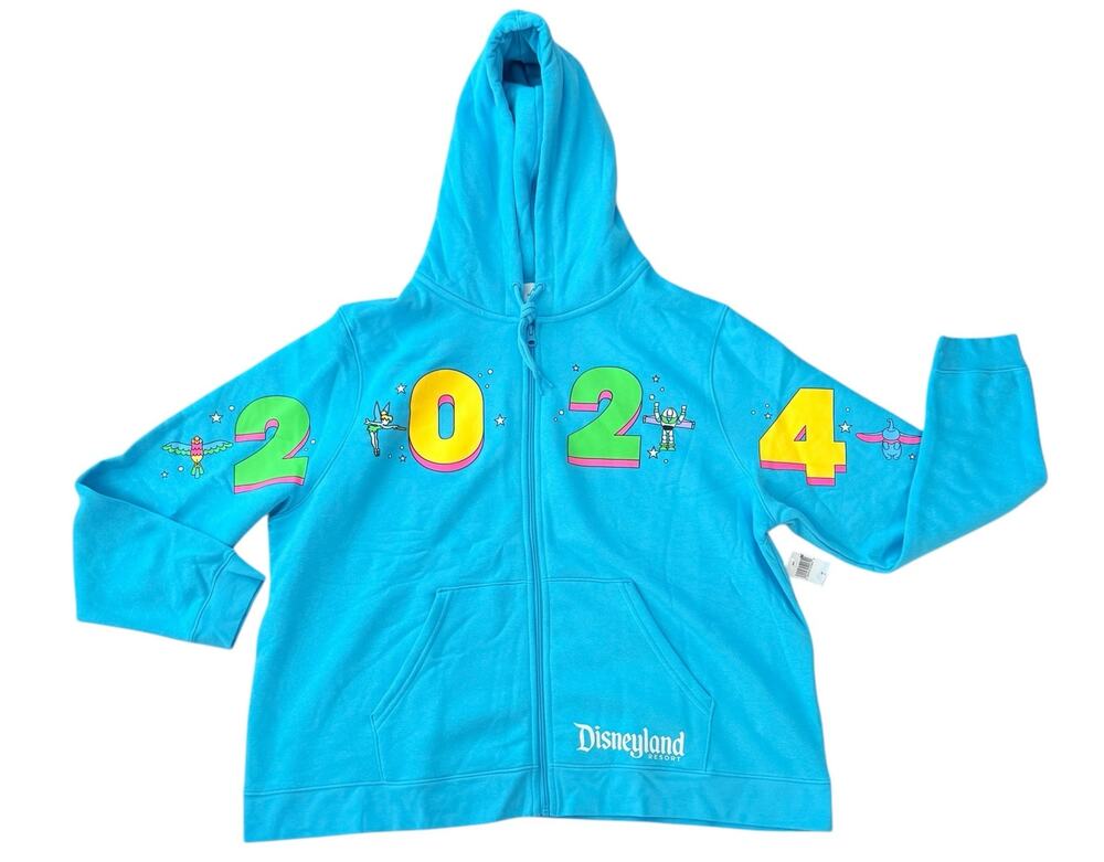 Disney Disneyland Resort 2024 Blue Neon‎ Full Zip Up Hoodie Size 1X New